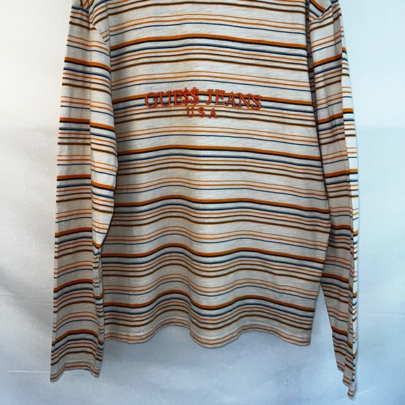 GUESS Jeans x A$AP Rocky - Striped Long Sleeve T-Shirt - Orange/White/Blue - Med - Picture 5 of 8